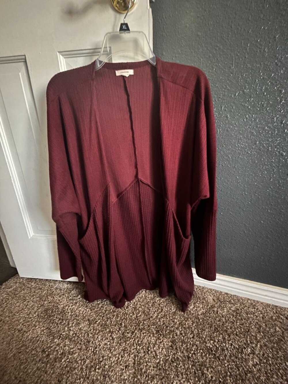 Maurices Burgundy Knit Open Front Lightweight Sweater Jacket Size Large